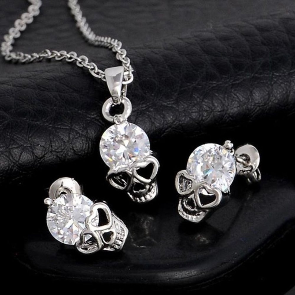 3-Pc Earrings and Necklace Set - Skulls